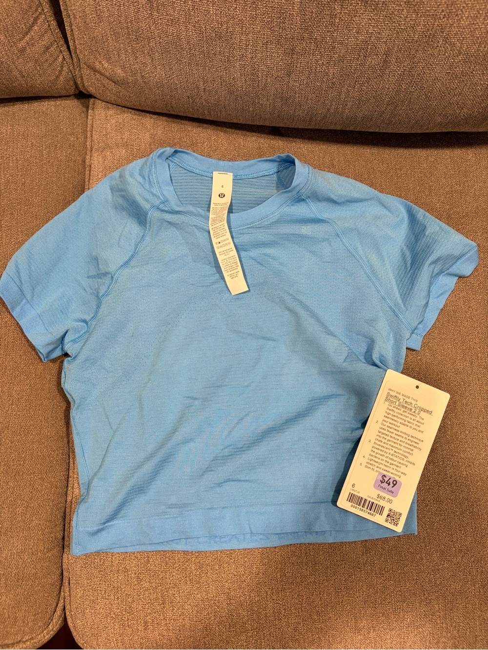 NWT lululemon swiftly cropped women’s size 6 ocean wave short sleeve